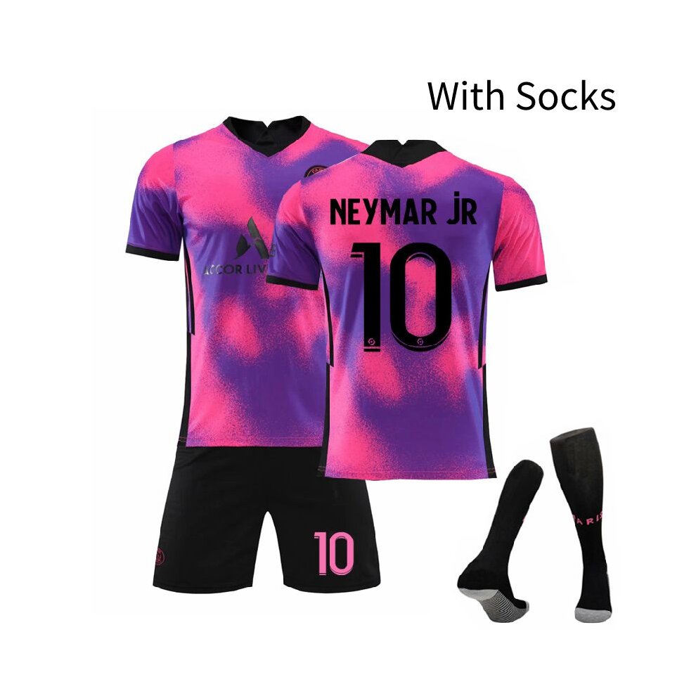 (Messi Adults XXL) Football Jersey PSG Home Away Kit with Socks No-30 Messi No-7 Mbappe No-10 Neymar Jr 2021-2022 Football Costume T-shirt Children Adult Football Football Training Wear Outdoor Sportswear Kits