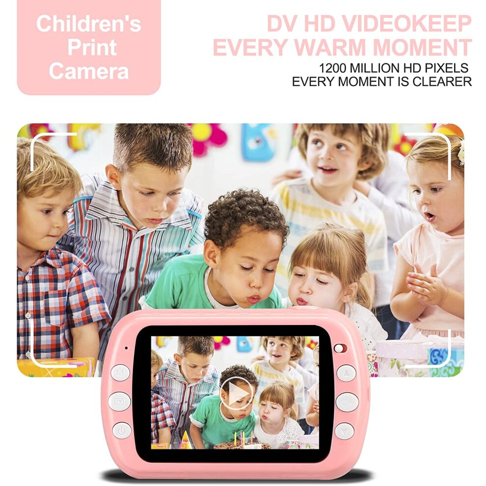 Instant Print Camera Child Digital Camera Kids 1080P HD Video Camera with 32G Card Birthday Christmas Gift for Boys and Girls