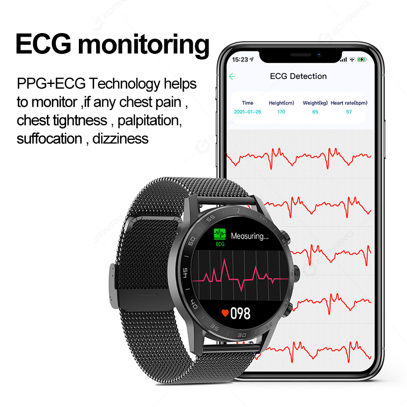 (Grey) Smart Watch Men IP68 Waterproof Smartwatch Stainless Steel Sport Wrist Watch ECG Monitor Fitness Bracelet for Android IOS