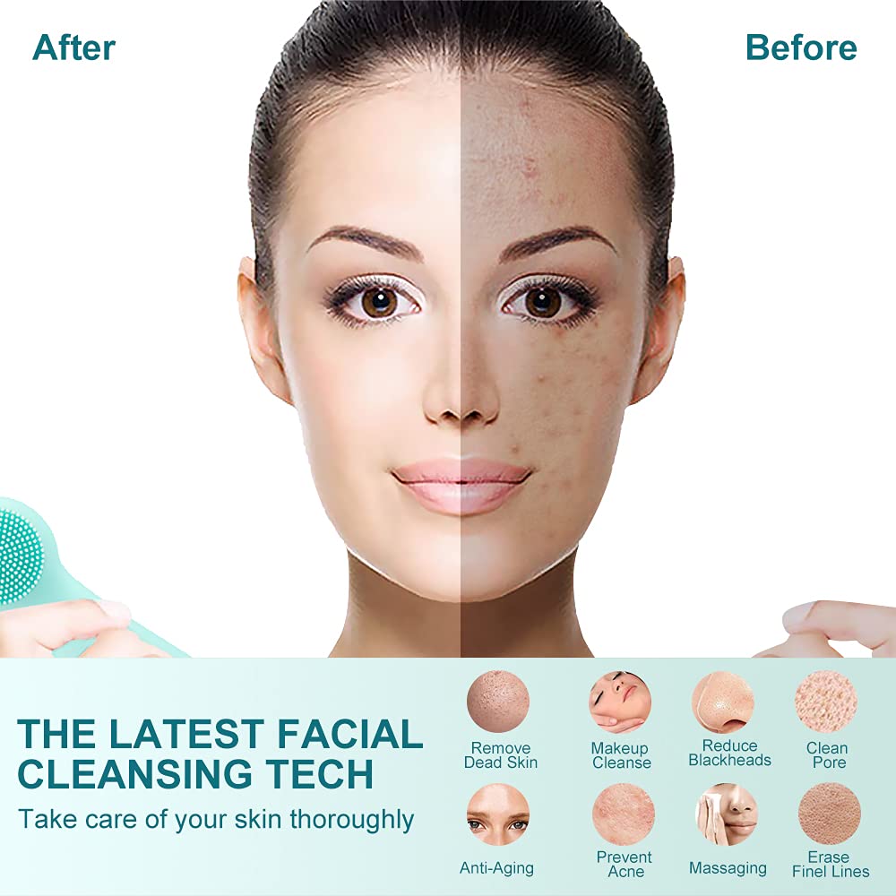 Silicone Facial Cleansing Brush Electric Facial Cleansing Brush Waterproof Heated Rechargeable Ultrasonic Face Brushes with 4 Modes for Deep Cleansing
