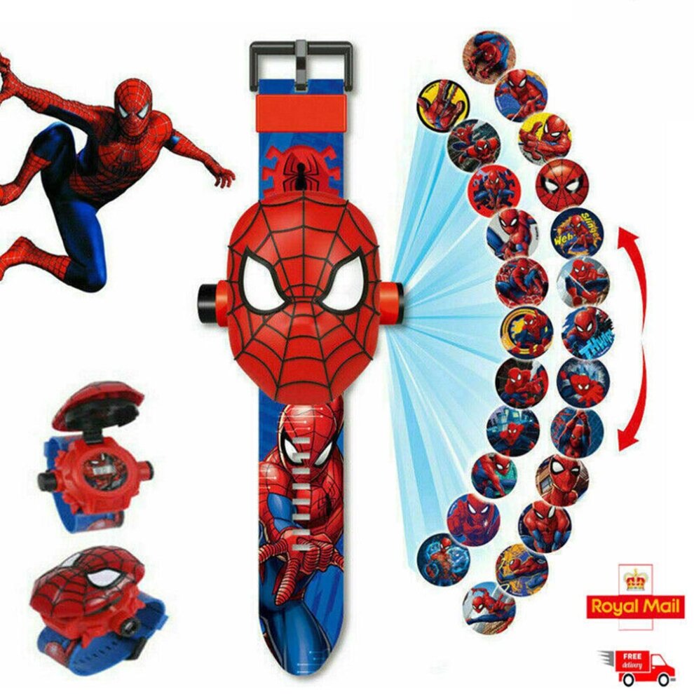 Spiderman Watch Projector with 24 Superhero Figurines Marvel Spiderman Electronic Watch for Boys and Children Projection Spiderman Toys Red
