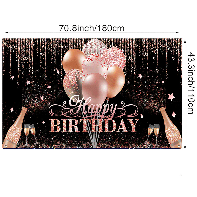 Birthday Party Sign Backdrop Banner Gold Glitter Balloon Fireworks Birthday Photo Backdrop Background
