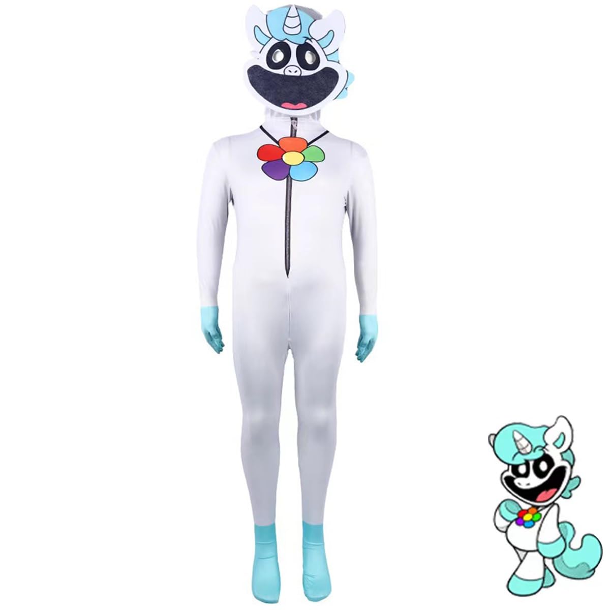 (110CM) Smiling Critters Costume Child Halloween Party Dress up With Head Cover Bodysuit Poppy Playtime Cosplay Jumpsuits Funny Party Show Craftycorn