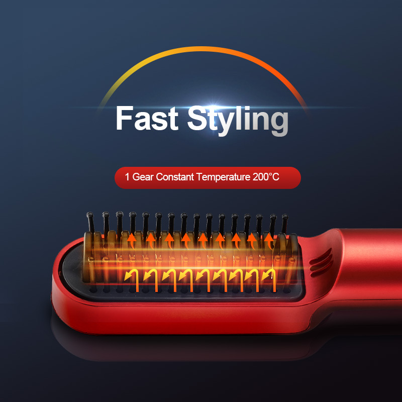 (White) Hair Straightener Comb Electric Ceramic Straightening Brush Hair Curler Comb Wireless Hot Comb Portable Frizz-Free Fast Heating Rechargeable Household