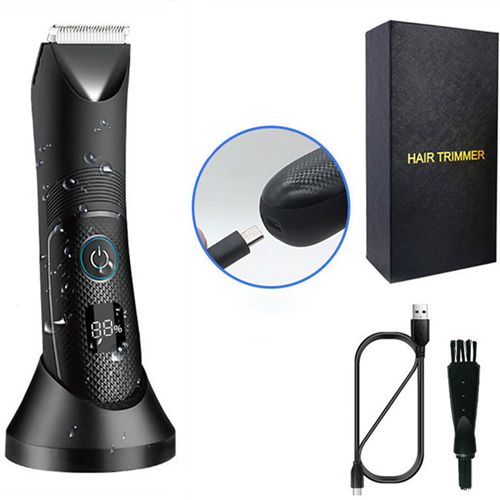 Waterproof Grooming Tool with LCD Display Mens Electric Body Hair Trimmer