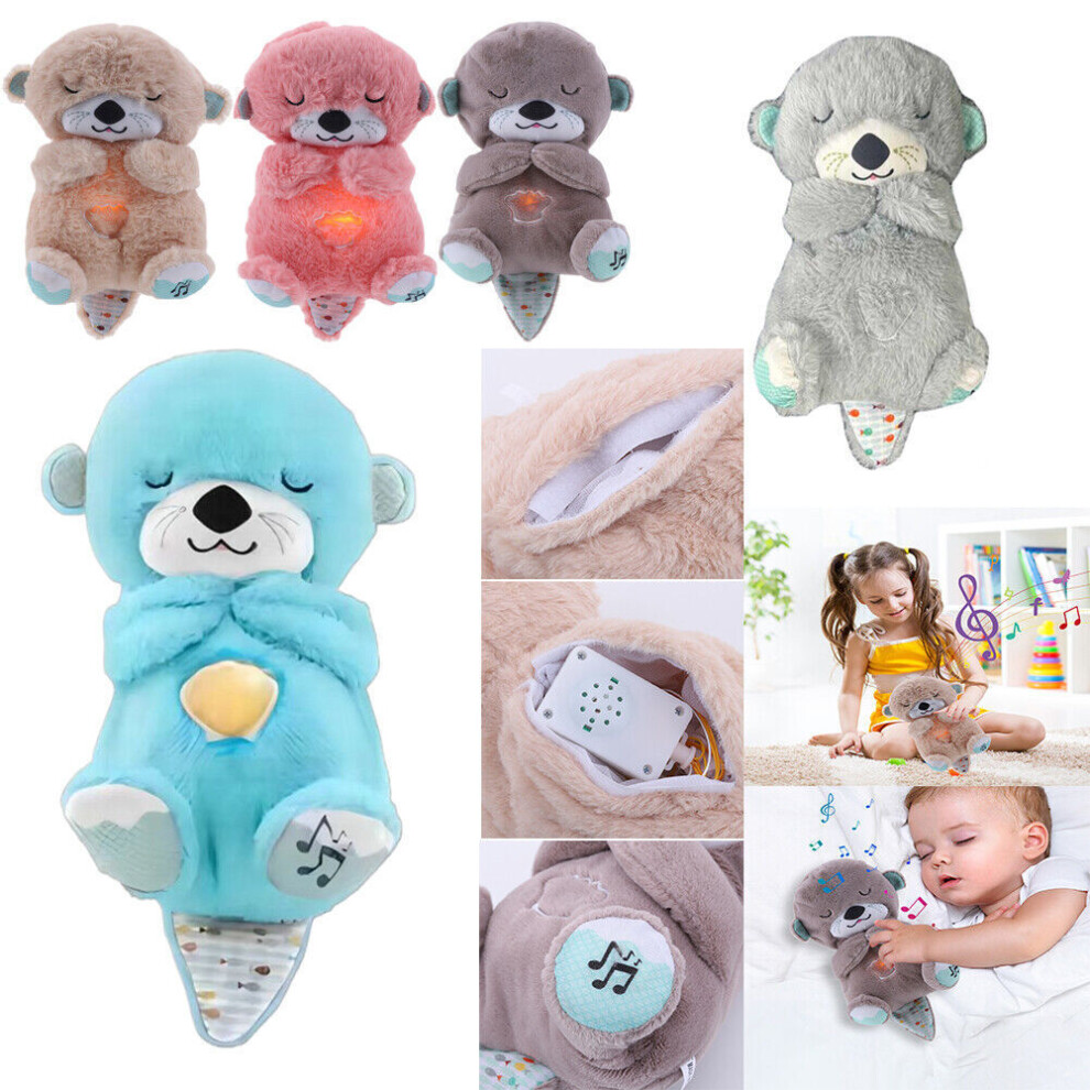 (Grey) With Breathing Movement Soothing Sleeping Otter Toy Musical Stuffed Baby Toy