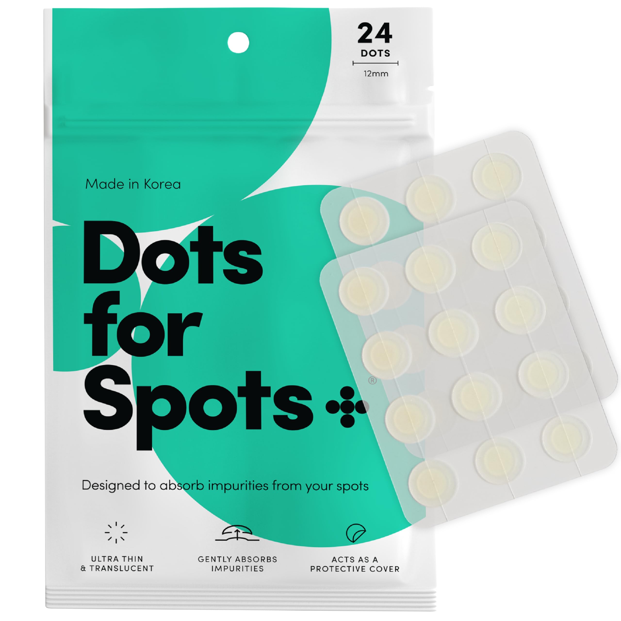 (24 count~Pack of 1) Dots for Spots Acne Patches - Pack of 24 Translucent Hydrocolloid Pimple Patch Spot Treatment Stickers for Face and Body - Fast-Acting, Vegan & Cruelty Free Skin Care