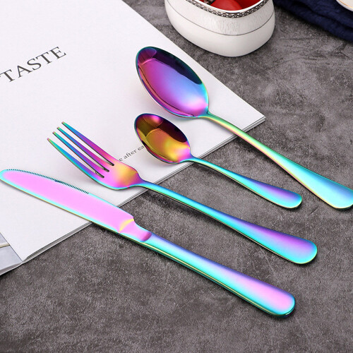 (Black) 32pcs Cutlery Sets Fork for Dining