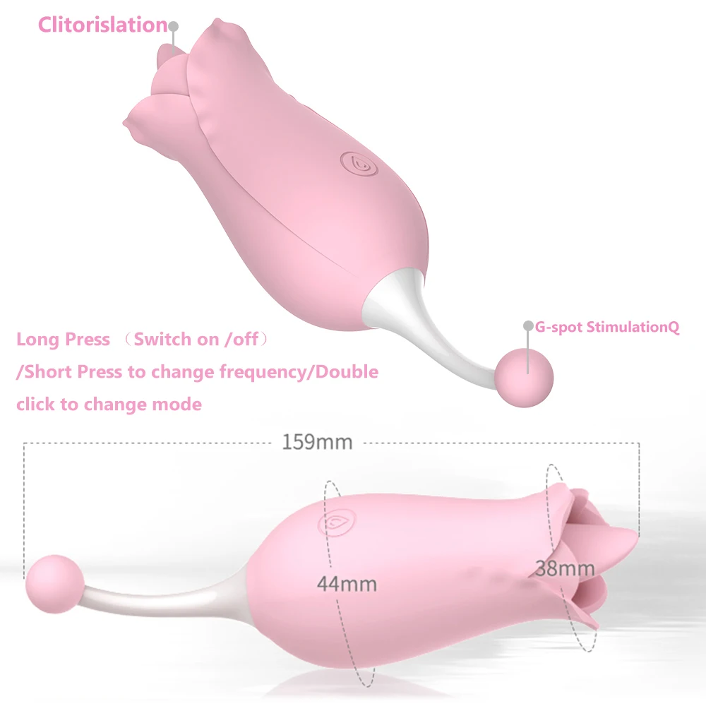 (Pink) Vibrator Female Pussy Clitoris Massager G-spot Stimulator Masturbator Couples Erotic Sex Toys Women Tongue Licking Vibrators Dual Head Rose Shape