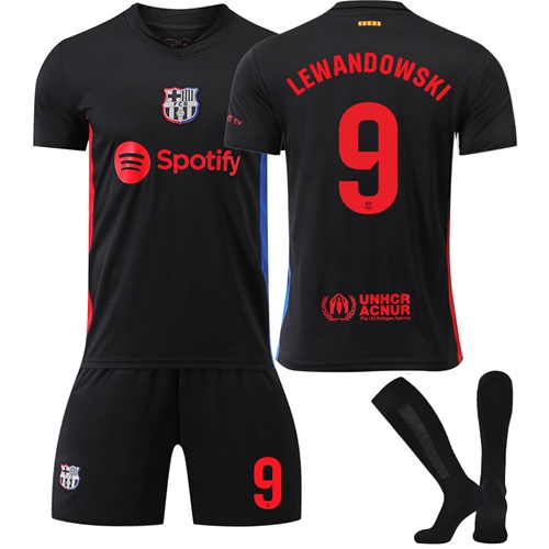 Kids Football Jersey 2425 Season Barcelona Away Football Kits Lewandowski No. 9 Kids  Soccer Jersey Training T shirt Suit with Socks Unisex