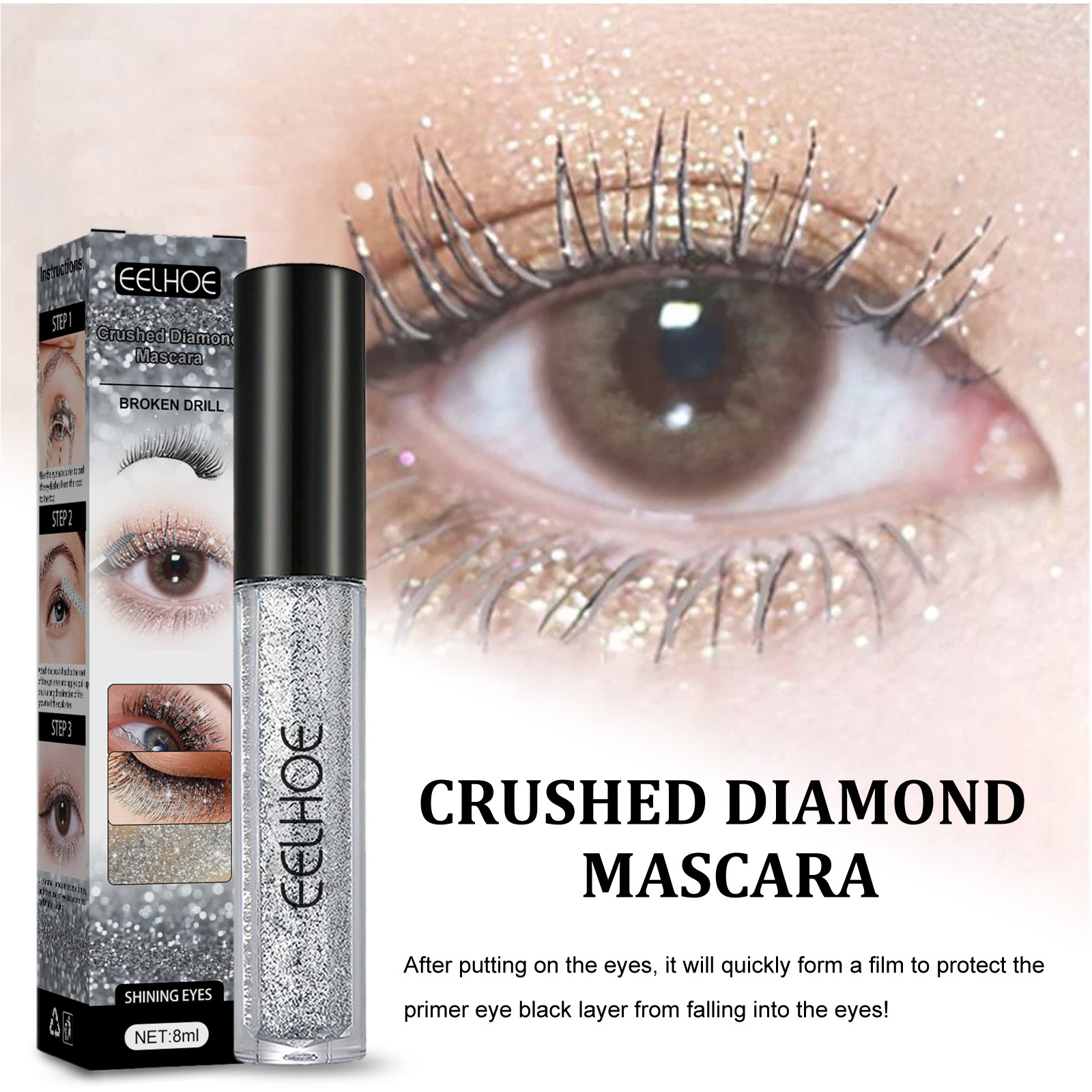(1pc Mascara) Diamond Glitter Mascara Quick Dry Long Lasting Waterproof Curling Thick Shiny Eyelash Sexy Mascara Stereotyping Shining Beauty Makeup  Cosmetics Tool UK