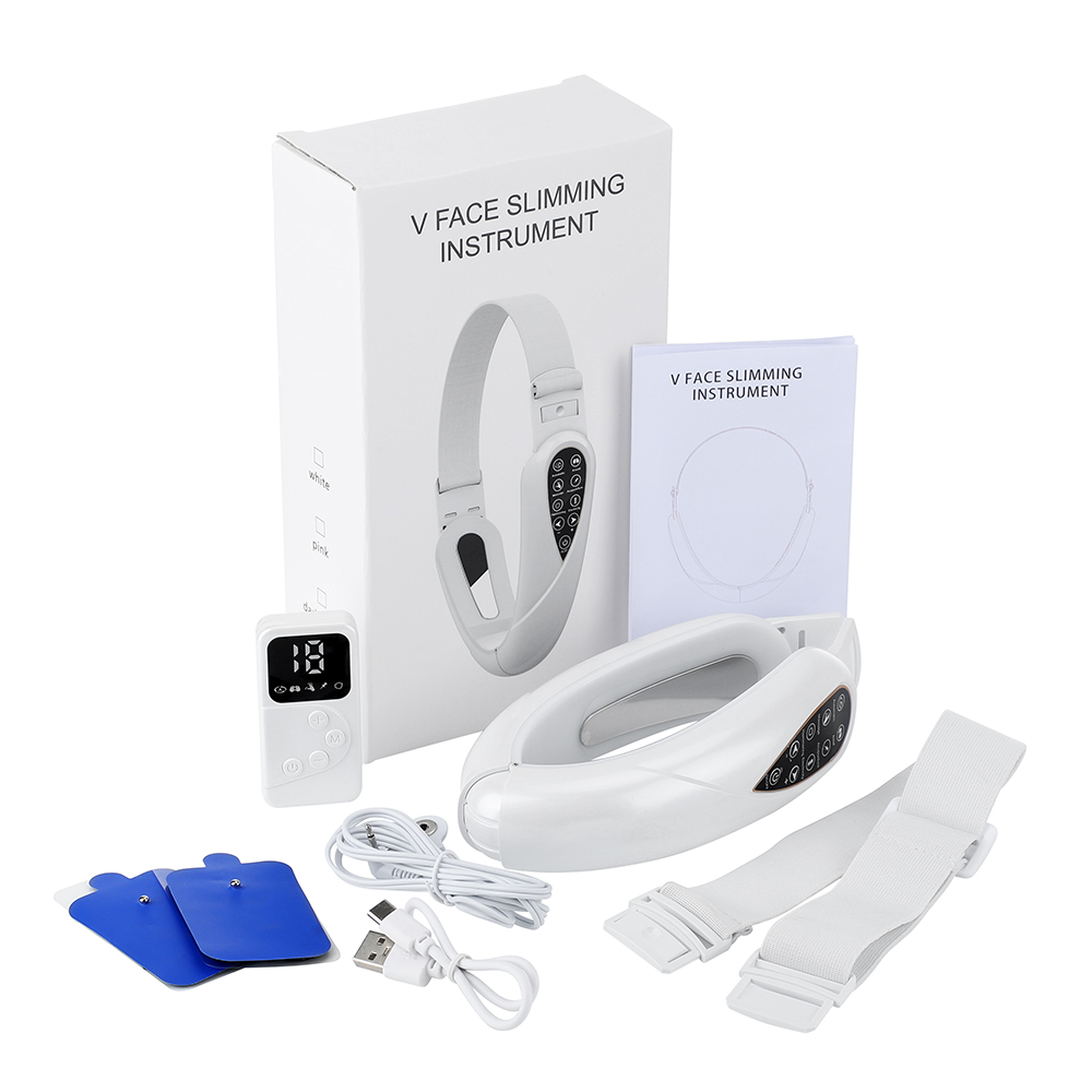 (White) EMS Microcurrent V Line Face Slimming Lifting Device Massager Skin Rejuvenation Electric Reduce Double Chin Belt Shaping Beauty Skin Care Magic Tool