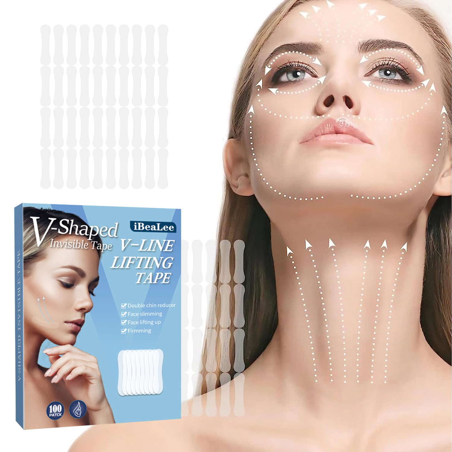 Face Lifting Tape V Shaped Invisible Tape For Double Chin Facial Tape Anti Wrinkle Tape Fine Line Reducing Make Up Stickers for Face Neck Geteawily