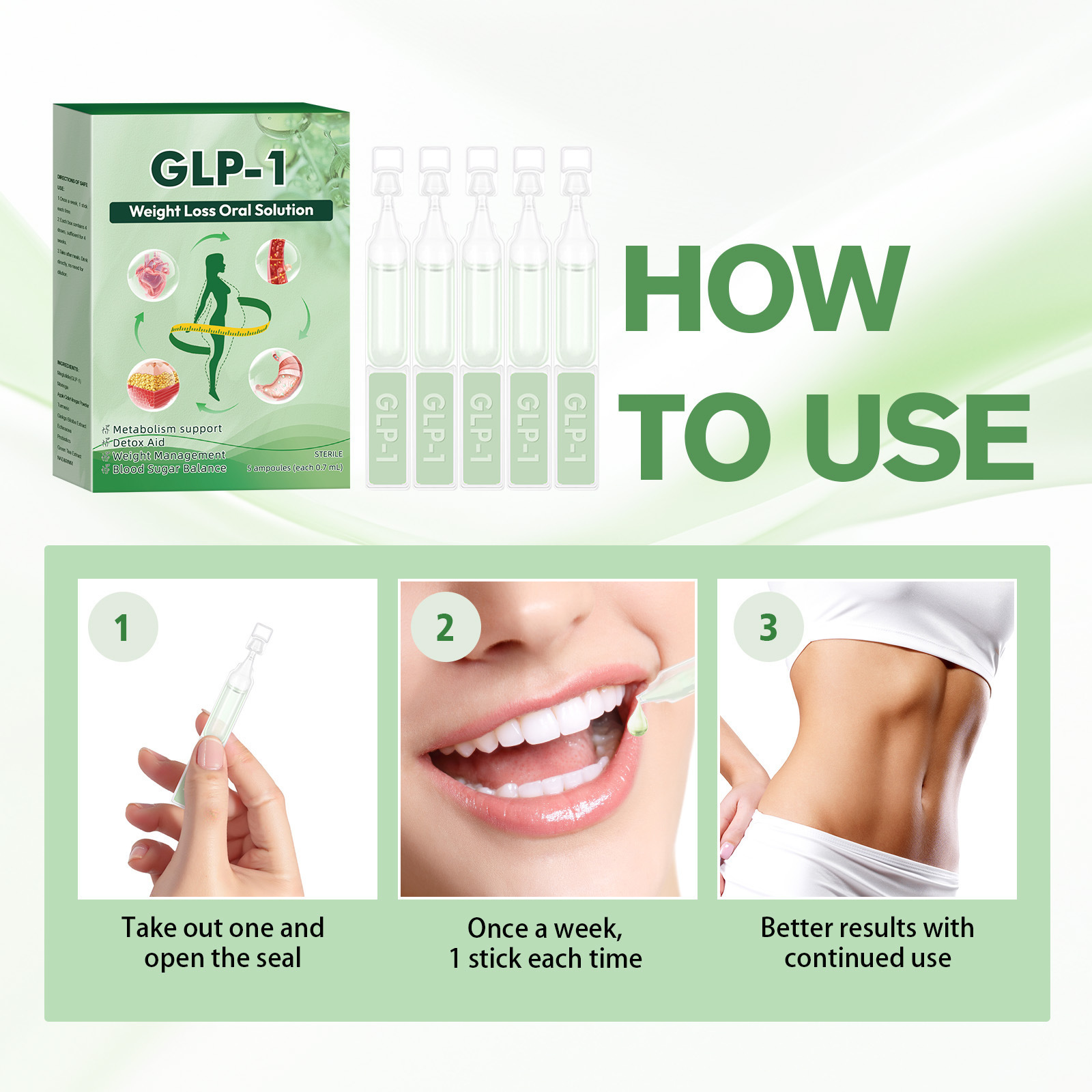 (1 Box) Body Care Supplies GLP-1 Drops Body Sliming WeightLoss Supplement