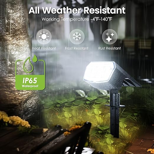 (White) Solar Spot Lights Outdoor Garden 63 LED Solar Powered SpotLights 3 Modes IP65 Waterproof Garden UpLighters for Yard Pathway Patio Driveway 