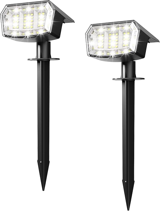(White) Solar Spot Lights Outdoor Garden 63 LED Solar Powered SpotLights 3 Modes IP65 Waterproof Garden UpLighters for Yard Pathway Patio Driveway 