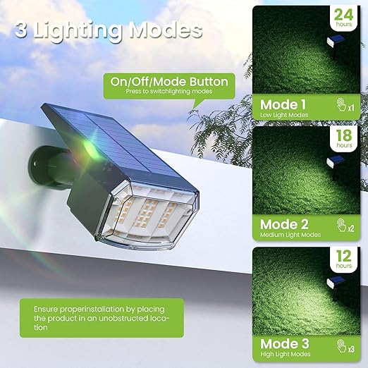 (White) Solar Spot Lights Outdoor Garden 63 LED Solar Powered SpotLights 3 Modes IP65 Waterproof Garden UpLighters for Yard Pathway Patio Driveway 