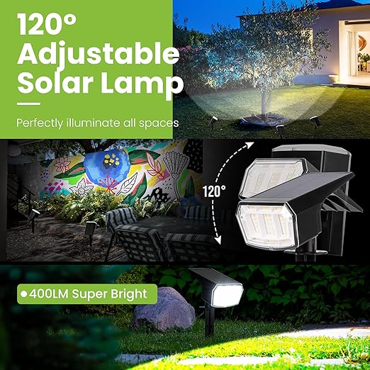 (White) Solar Spot Lights Outdoor Garden 63 LED Solar Powered SpotLights 3 Modes IP65 Waterproof Garden UpLighters for Yard Pathway Patio Driveway 