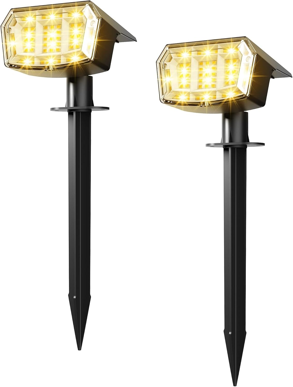 (White) Solar Spot Lights Outdoor Garden 63 LED Solar Powered SpotLights 3 Modes IP65 Waterproof Garden UpLighters for Yard Pathway Patio Driveway 