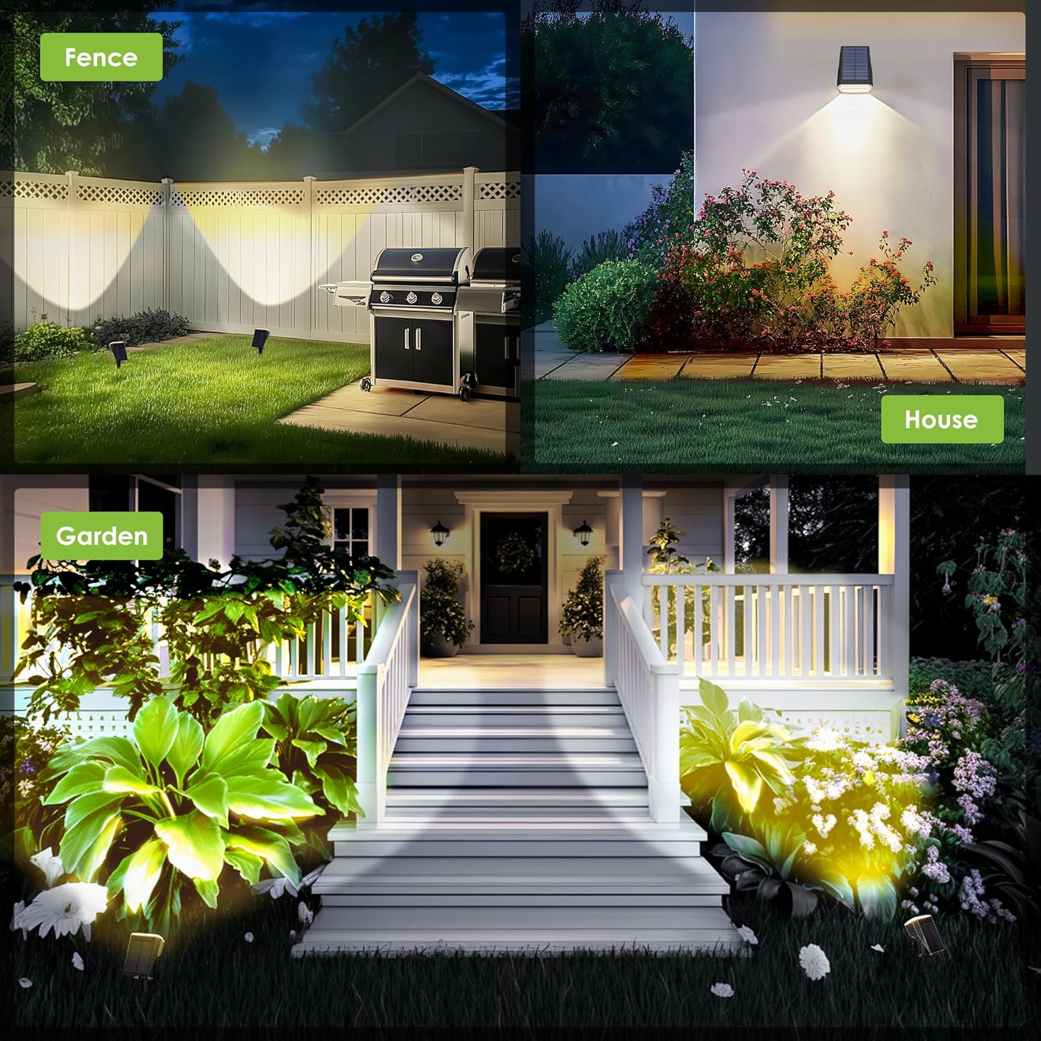 (White) Solar Spot Lights Outdoor Garden 63 LED Solar Powered SpotLights 3 Modes IP65 Waterproof Garden UpLighters for Yard Pathway Patio Driveway 