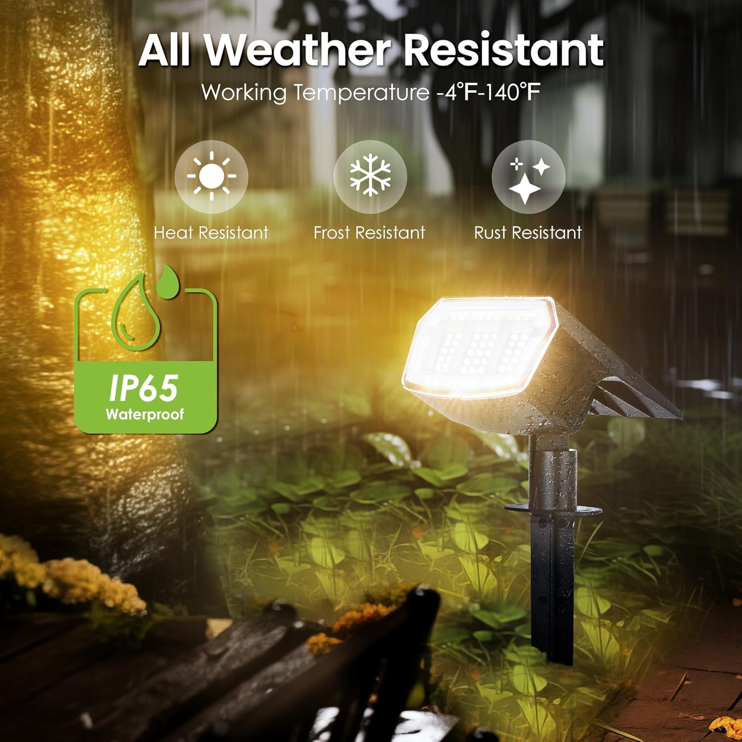 (White) Solar Spot Lights Outdoor Garden 63 LED Solar Powered SpotLights 3 Modes IP65 Waterproof Garden UpLighters for Yard Pathway Patio Driveway 