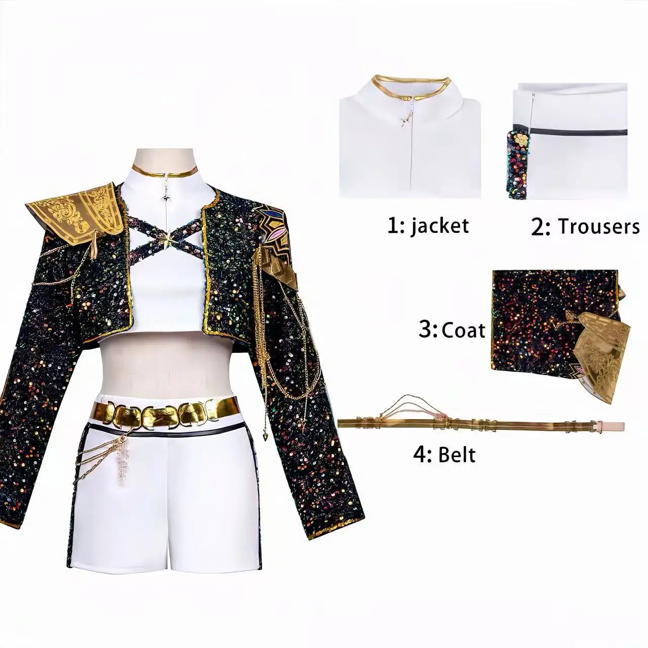 (140CM) Kids Girls Halloween Rumi Zoey Mira Cosplay Costume Stage Performance Role Play Suit for Little Girls Trick or Treat