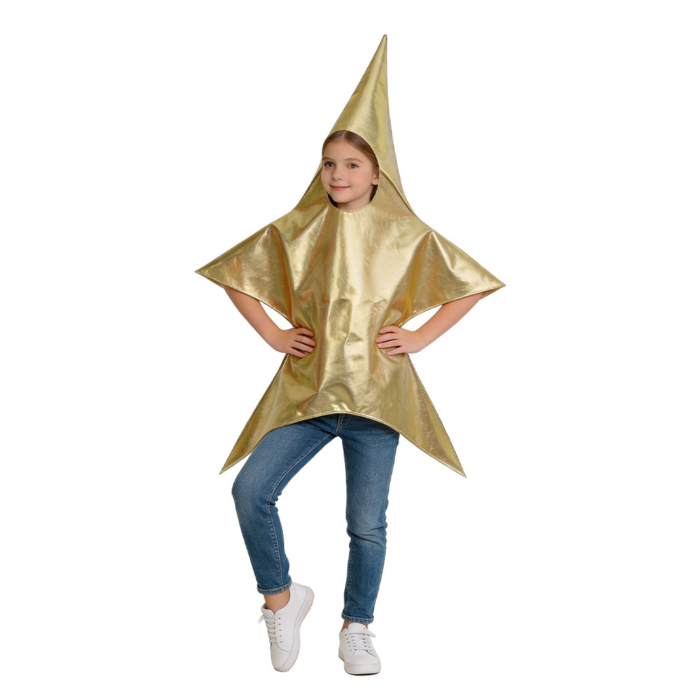 (Sliver) Kids Five Point Star Costume Shiny Skin Cosplay Outfit for Halloween Party Family Matching Performance