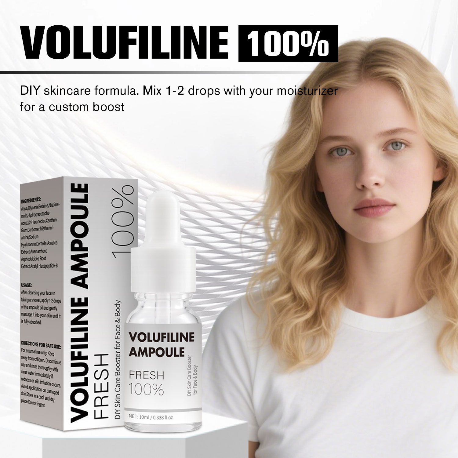 100% Ampoule Concentrate Hydrating Moisturising Serum for Soft Skin Daily Home Care Clear 10ml