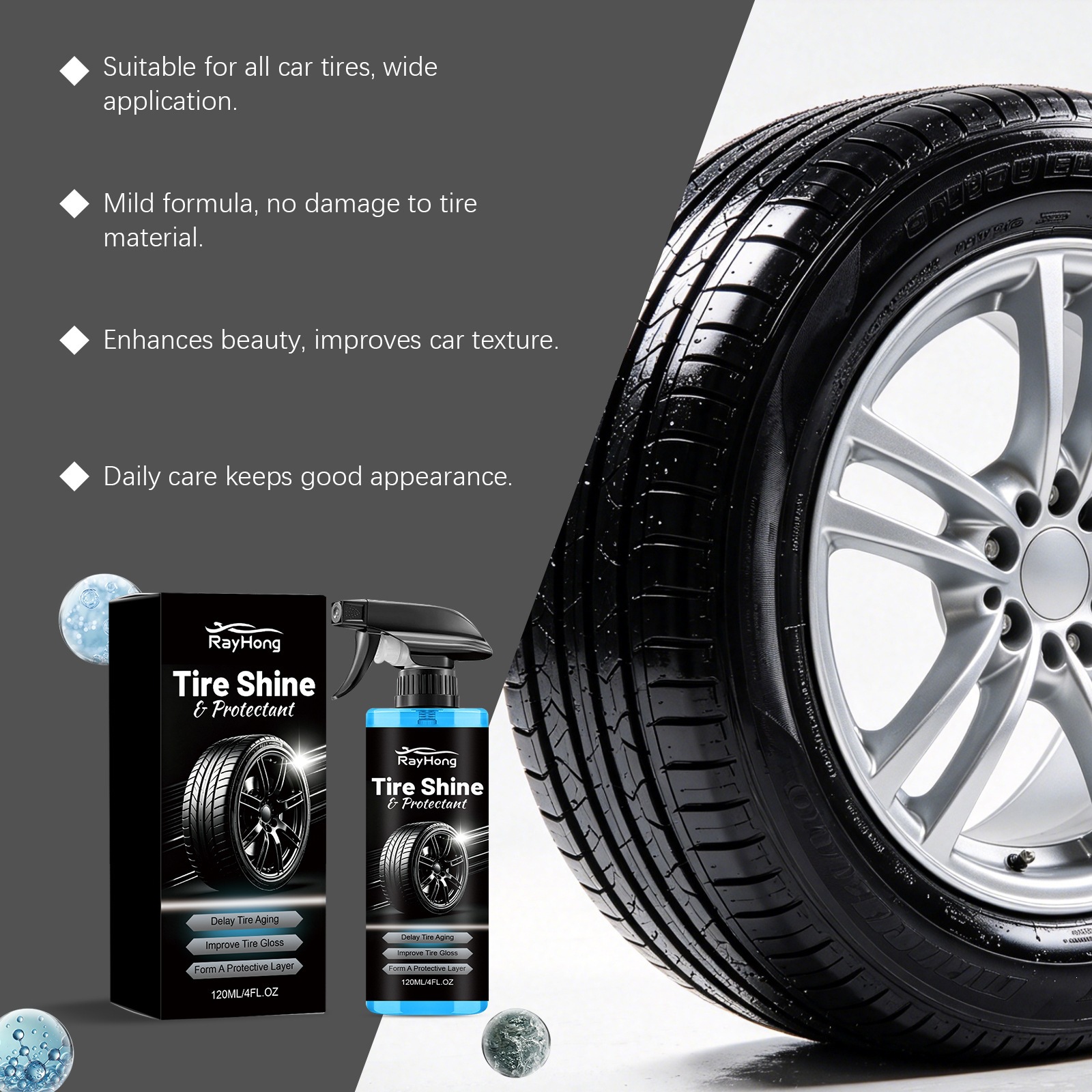 Tyre Shine Spray For Cleaning Polishing And Restoring Tyre Appearance Daily Care