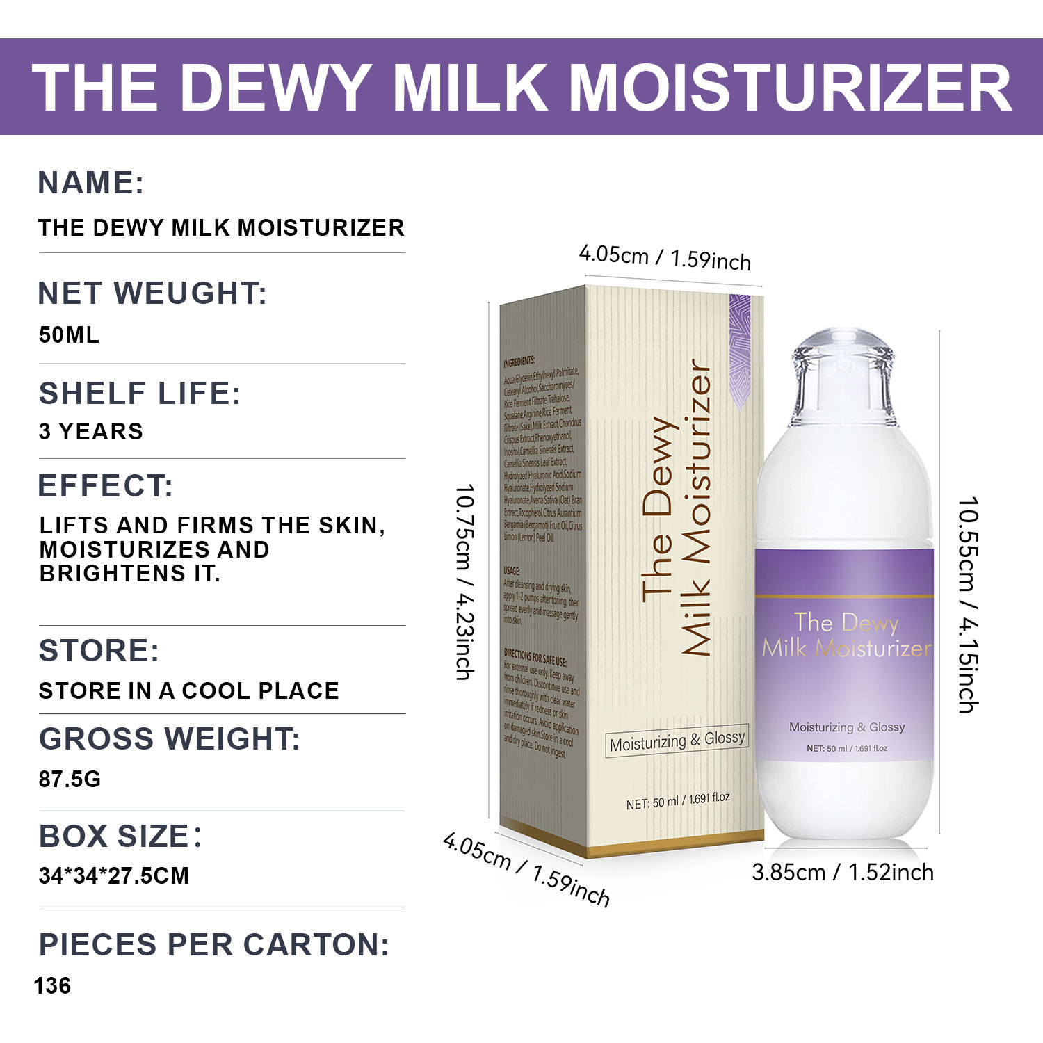 Dewy Milk Moisturizing Face Cream Deep Hydration Nourishing Skin Softening For Daily Skincare Routine 50ml