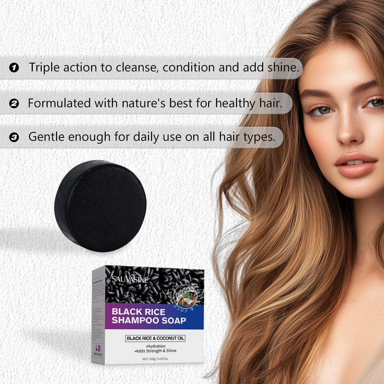 Black Rice And Black Seed Shampoo Bar Nourishing Scalp Strengthening Hair Roots For Dry Damaged Hair Daily Care 100g