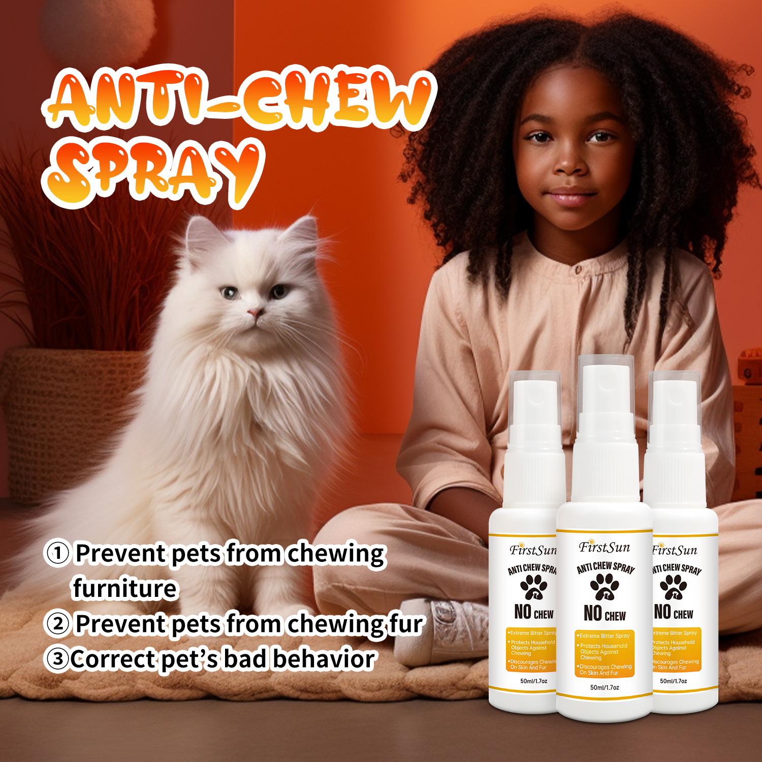 Pet Anti Chewing Spray Bitter Taste Deterrent For Dogs Cats Furniture Shoe Wire Protection Training Aid 50ml