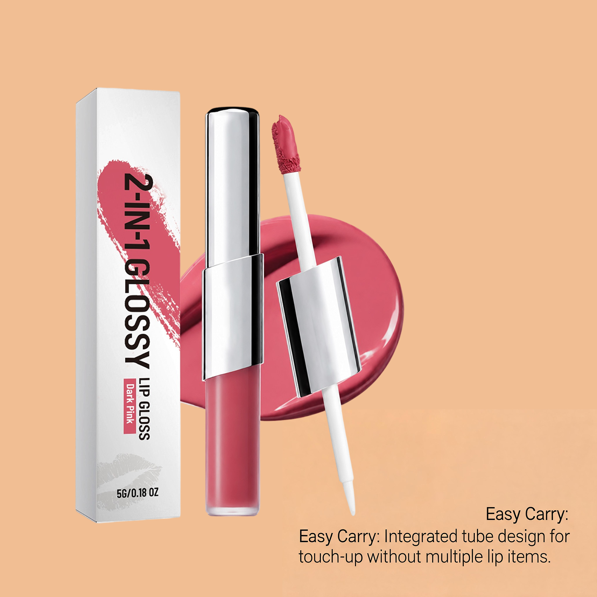 Two In One Longwear Gloss Lip Gloss Deep Pink Smooth Pigmented Hydrating Shine Transferproof Light Daily Versatile Makeup
