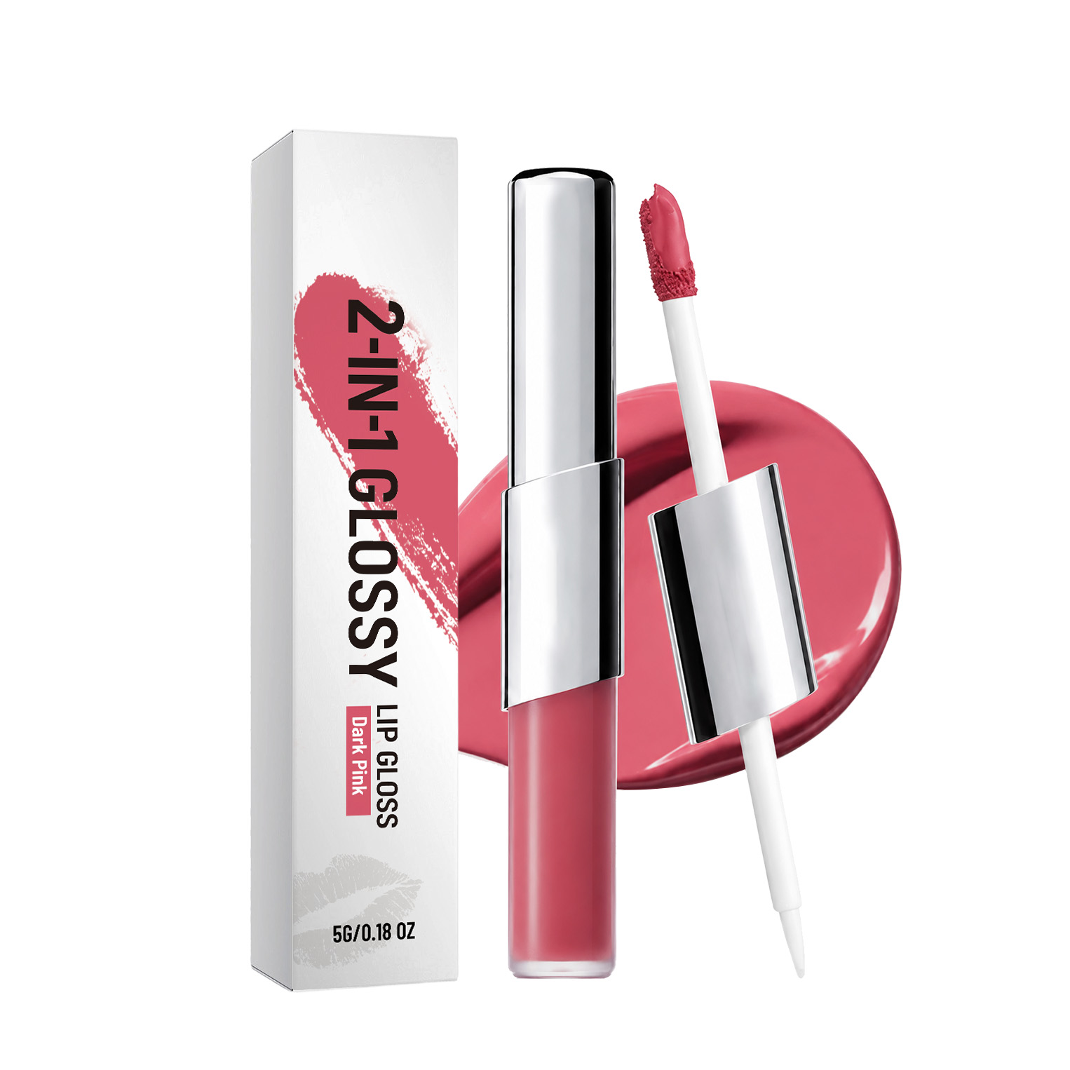 Two In One Longwear Gloss Lip Gloss Deep Pink Smooth Pigmented Hydrating Shine Transferproof Light Daily Versatile Makeup
