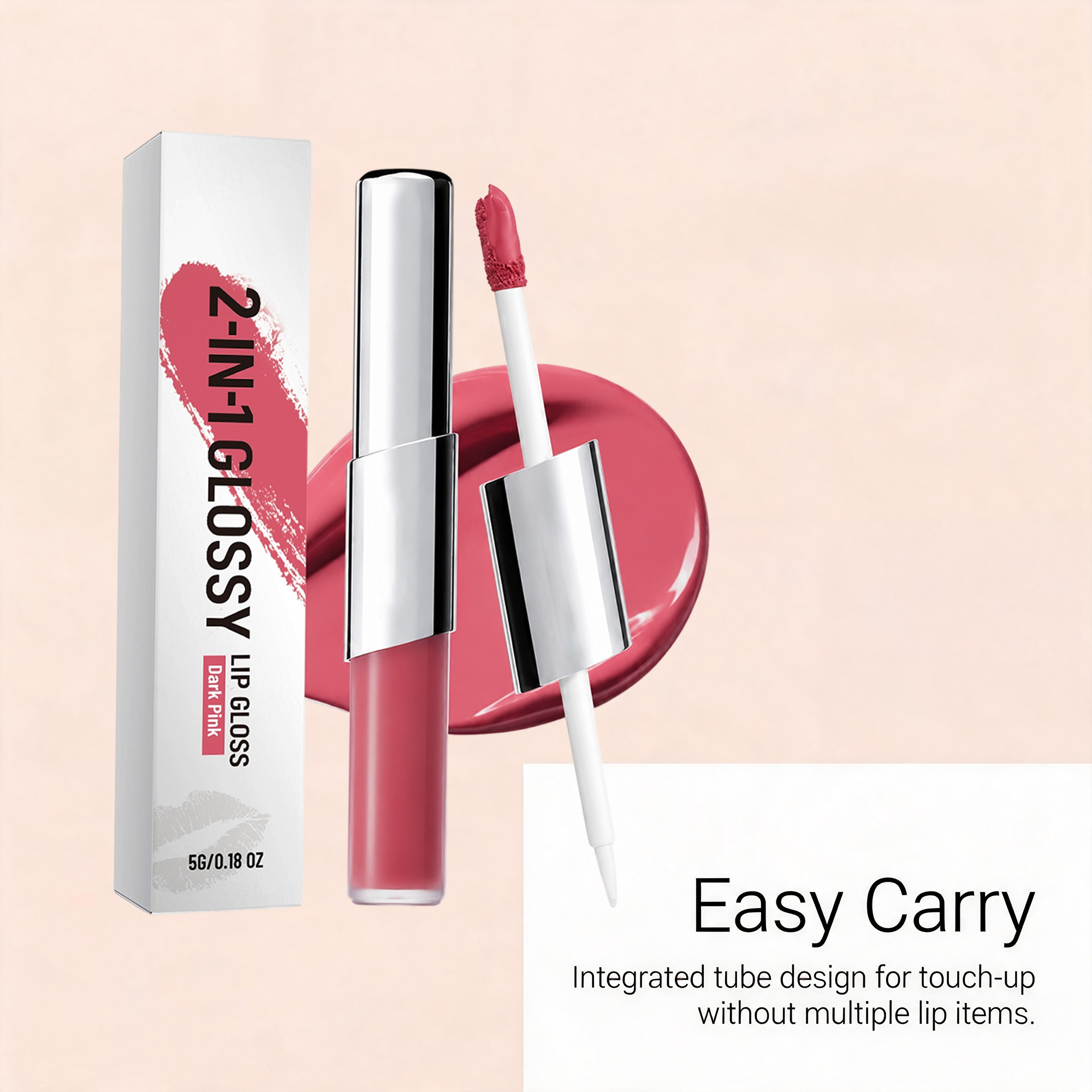 Two In One Longwear Gloss Lip Gloss Deep Pink Smooth Pigmented Hydrating Shine Transferproof Light Daily Versatile Makeup