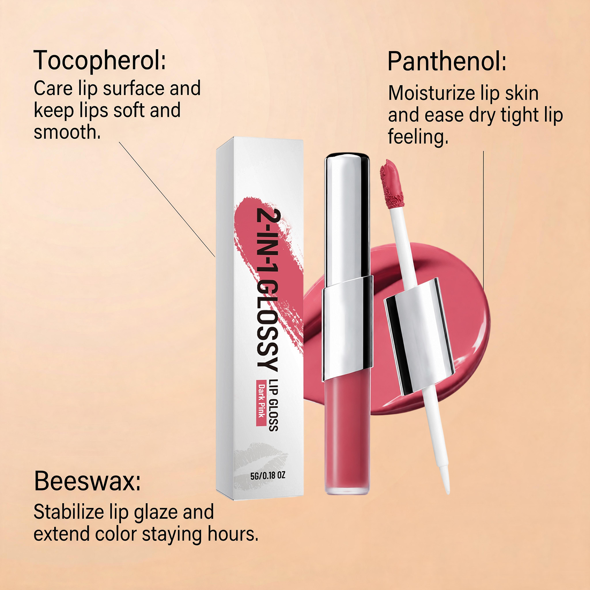 Two In One Longwear Gloss Lip Gloss Deep Pink Smooth Pigmented Hydrating Shine Transferproof Light Daily Versatile Makeup