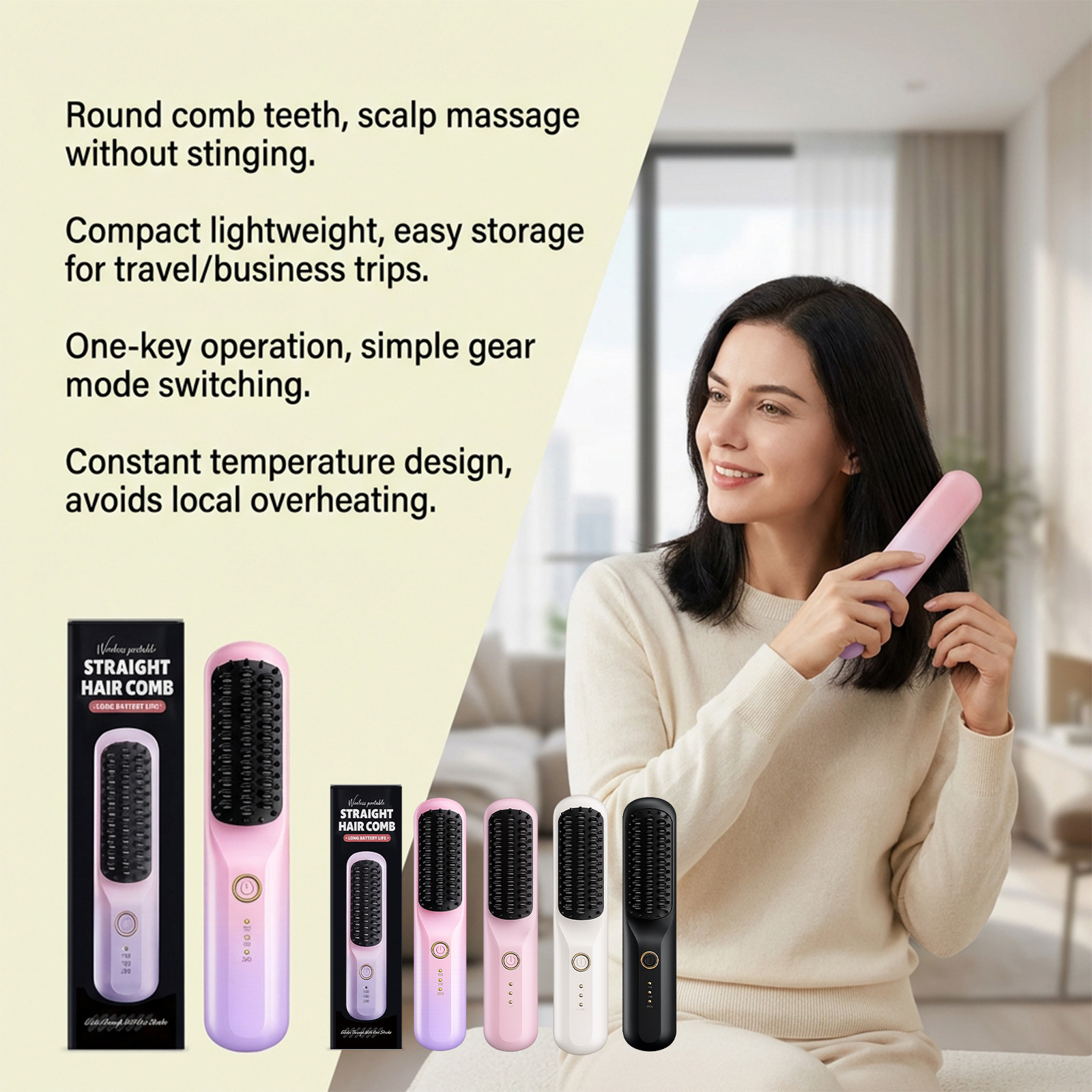 Wireless Straightening Comb Portable Wireless Hair Beauty Hair Care Styling Scalp Massage Daily Household Hair Styling Tool