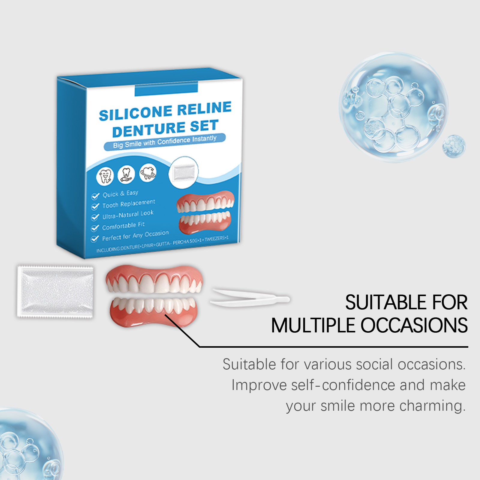 Denture Set Beauty Comfort Fit Natural Modify Convenient Teeth Cosmetic Wear Decoration Oral Improve Look