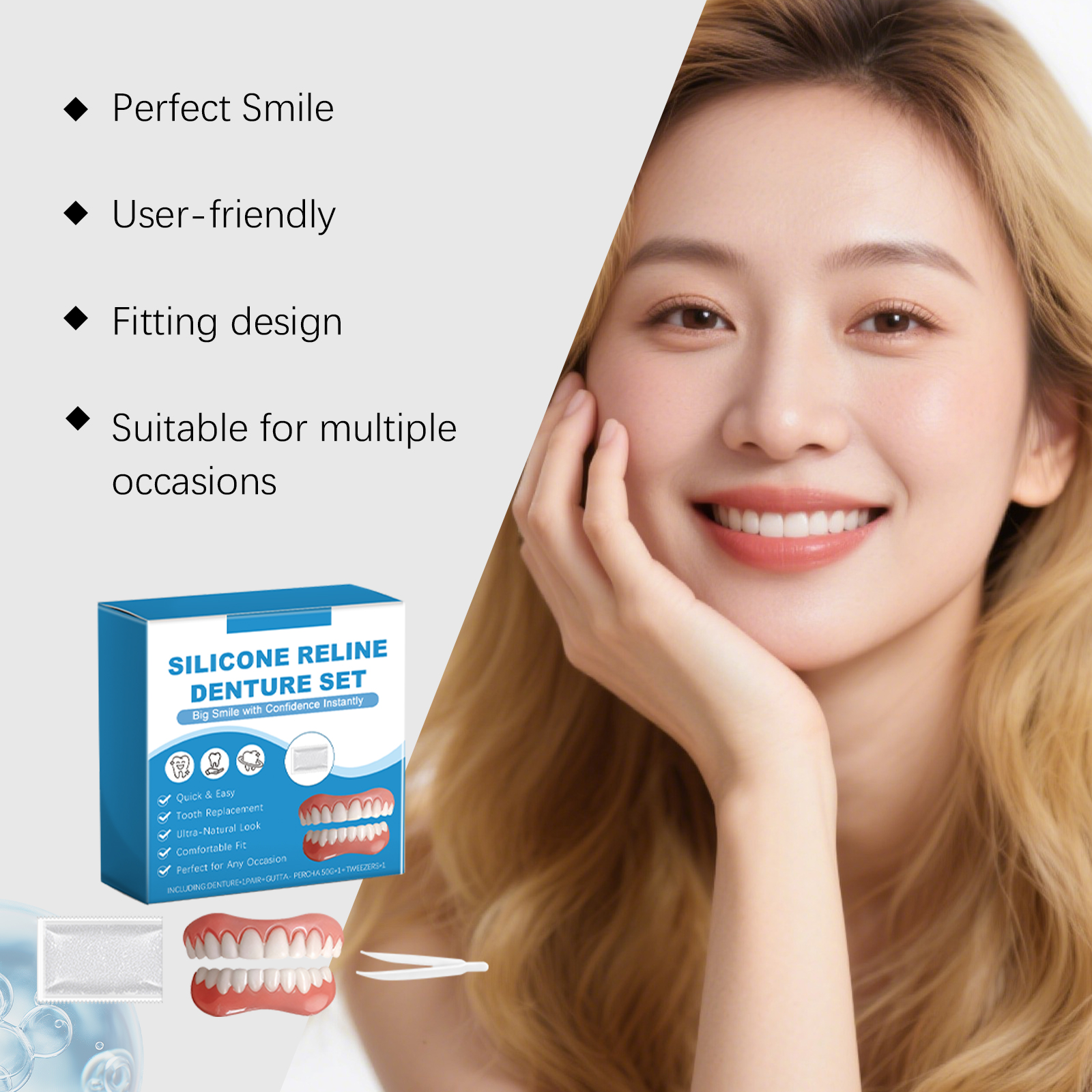 Denture Set Beauty Comfort Fit Natural Modify Convenient Teeth Cosmetic Wear Decoration Oral Improve Look