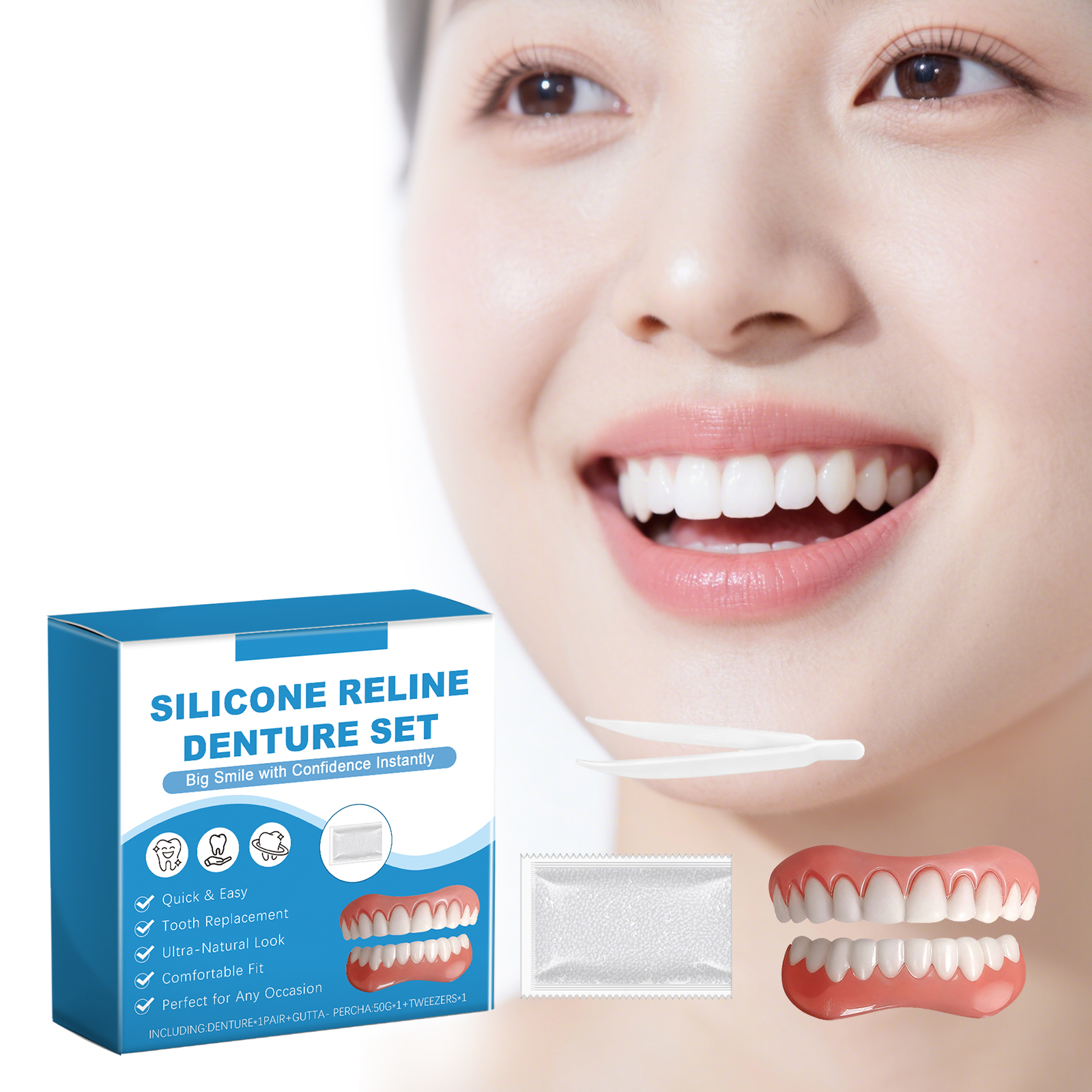 Denture Set Beauty Comfort Fit Natural Modify Convenient Teeth Cosmetic Wear Decoration Oral Improve Look