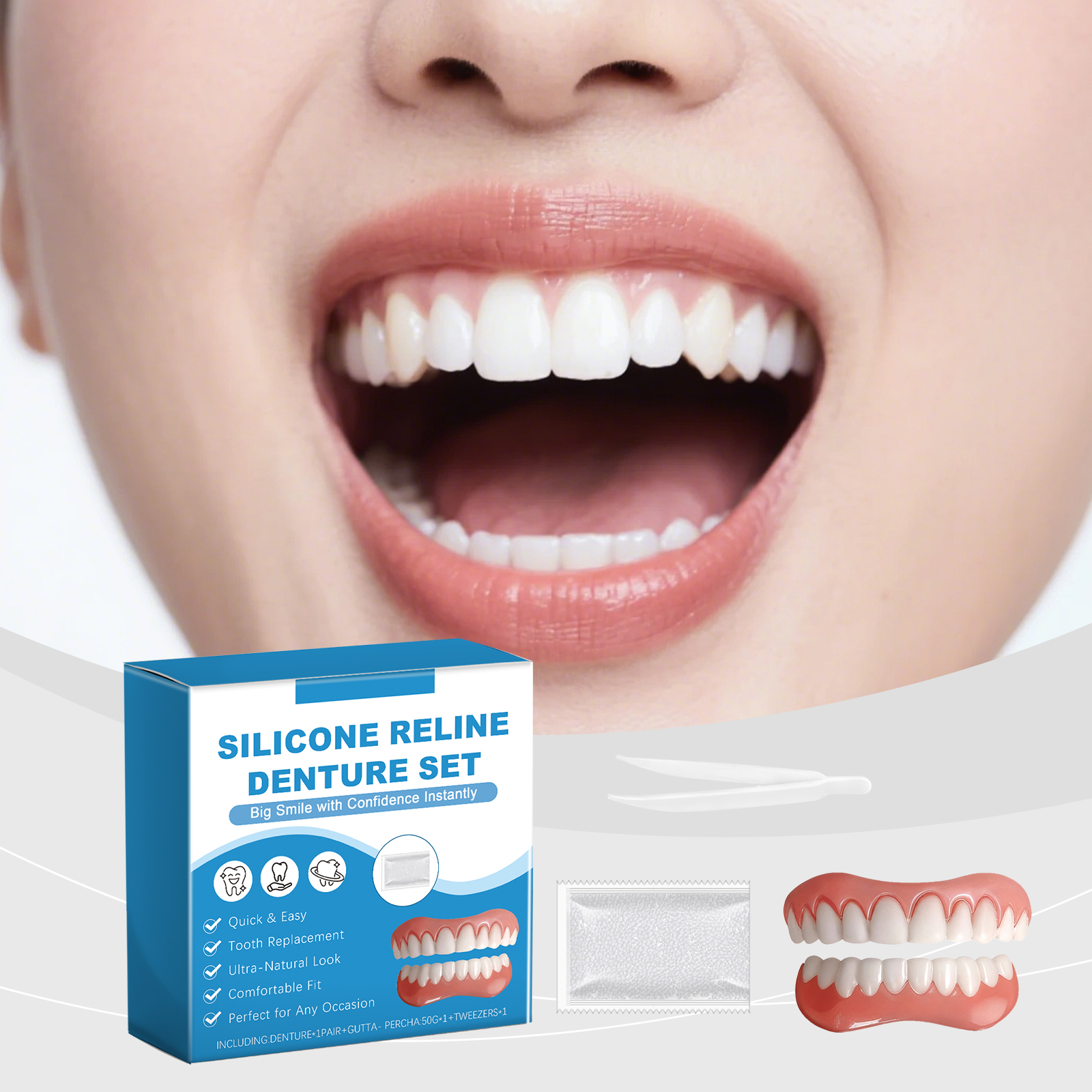 Denture Set Beauty Comfort Fit Natural Modify Convenient Teeth Cosmetic Wear Decoration Oral Improve Look
