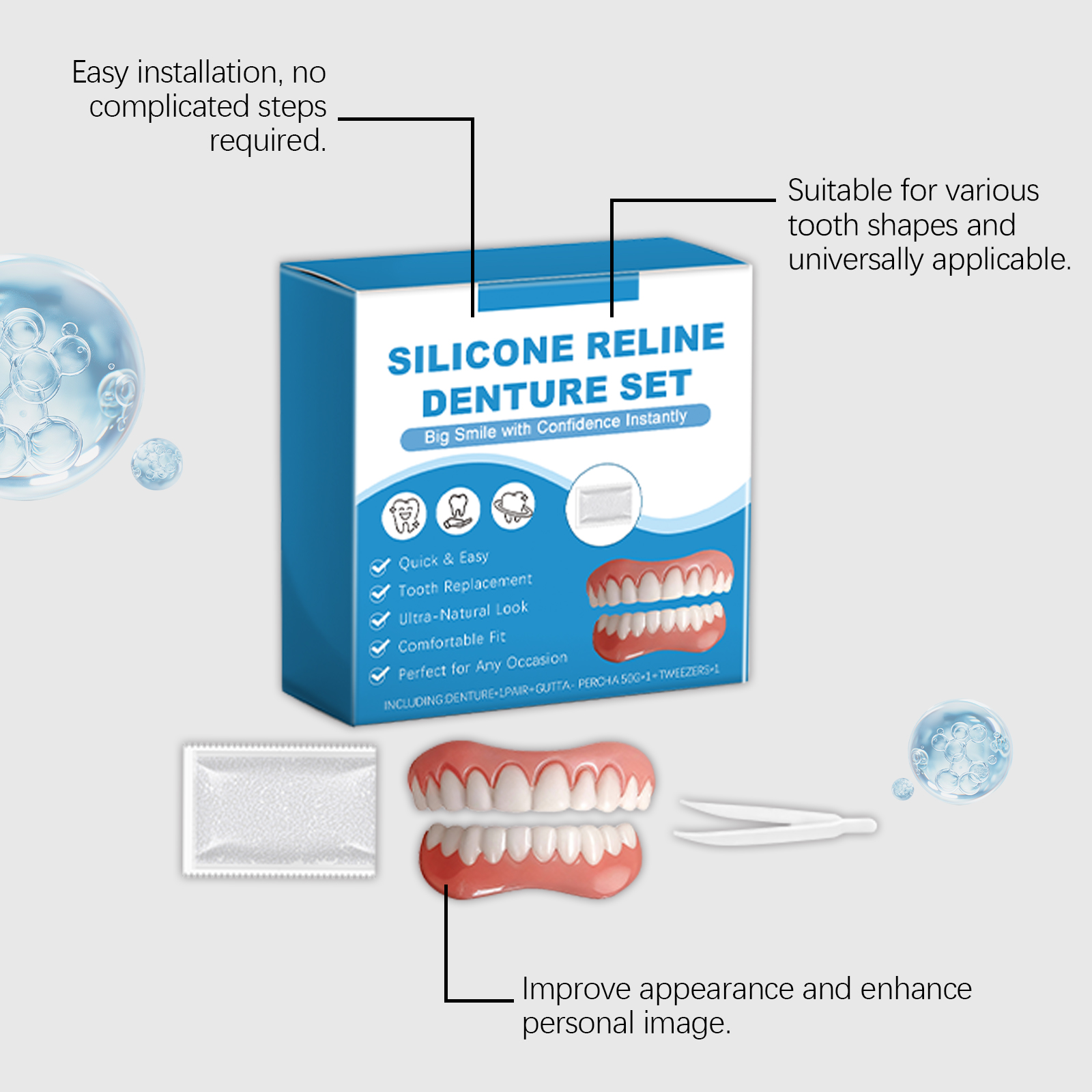 Denture Set Beauty Comfort Fit Natural Modify Convenient Teeth Cosmetic Wear Decoration Oral Improve Look