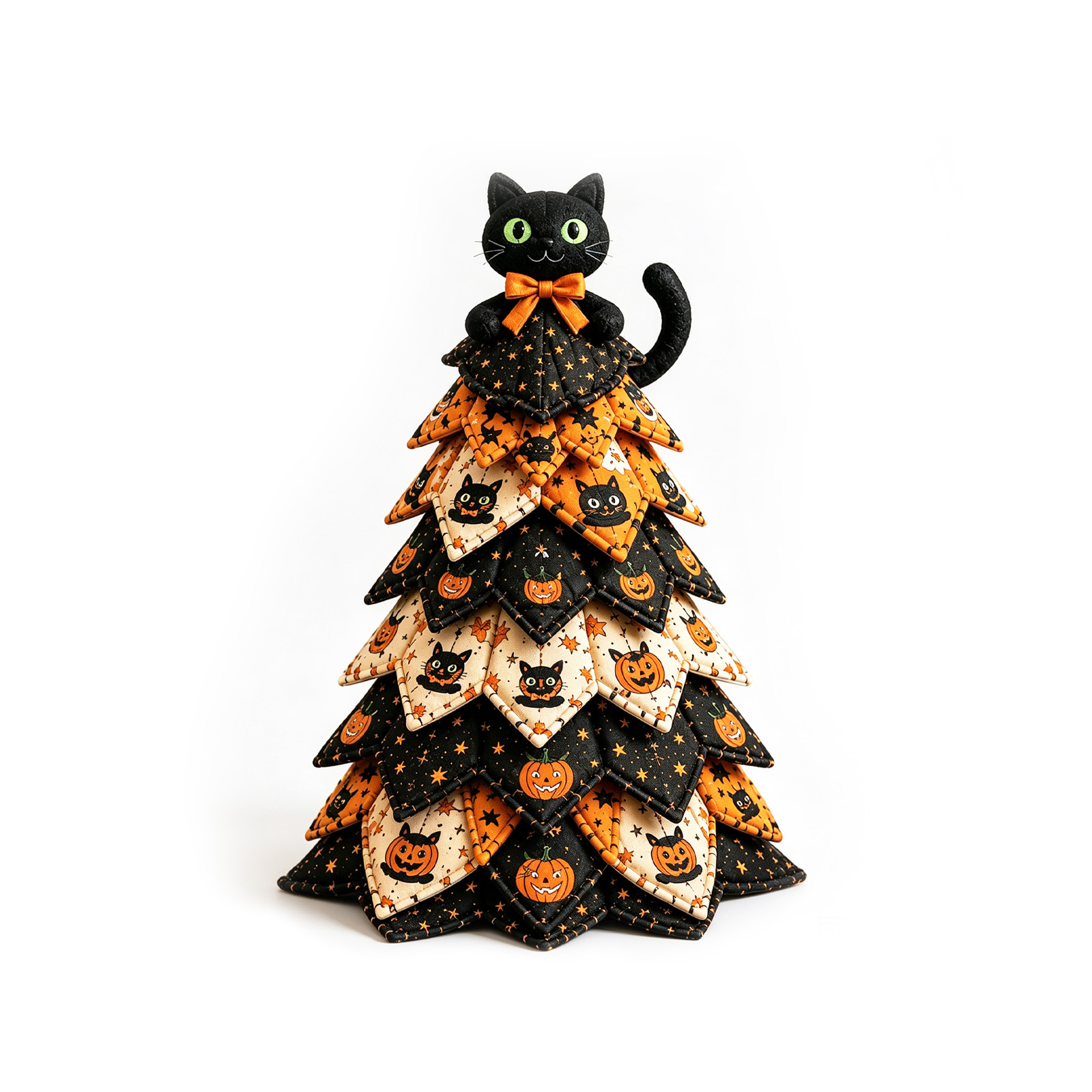 (Black Cat) Christmas Tree Quilt Set Unique Decoration Quilting Craft Festival Print Atmosphere Toy