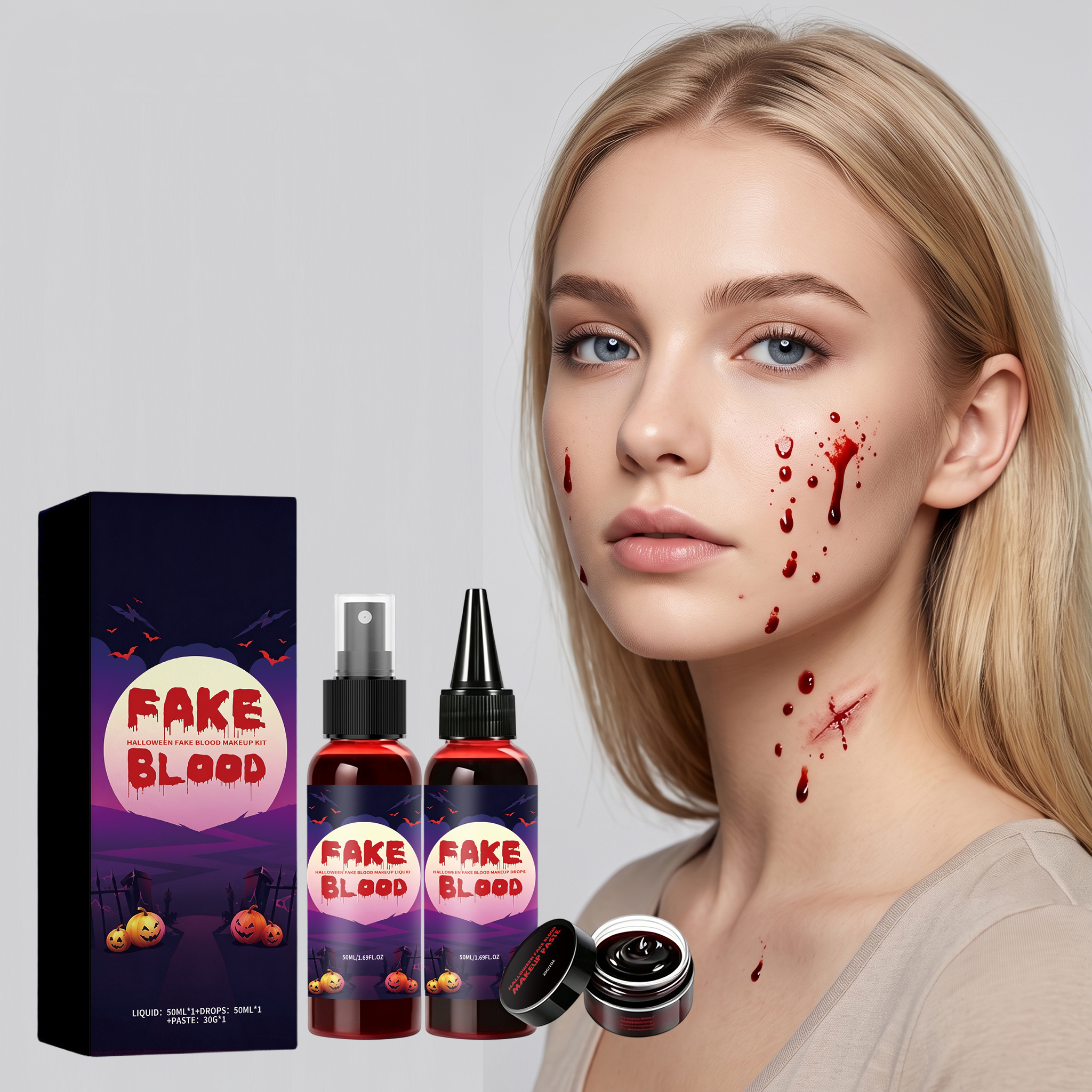 Halloween Fake Blood Makeup Kit Simulation Fake Blood Prop Halloween Atmosphere Funny Styling Portable Dress Up Set