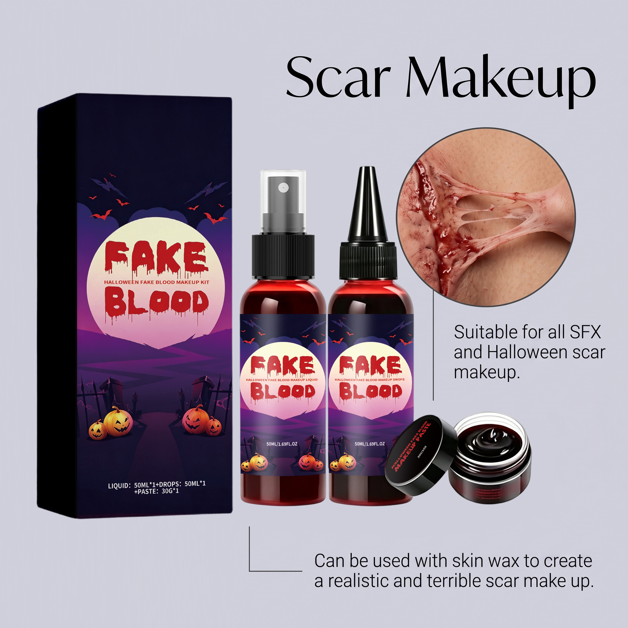 Halloween Fake Blood Makeup Kit Simulation Fake Blood Prop Halloween Atmosphere Funny Styling Portable Dress Up Set