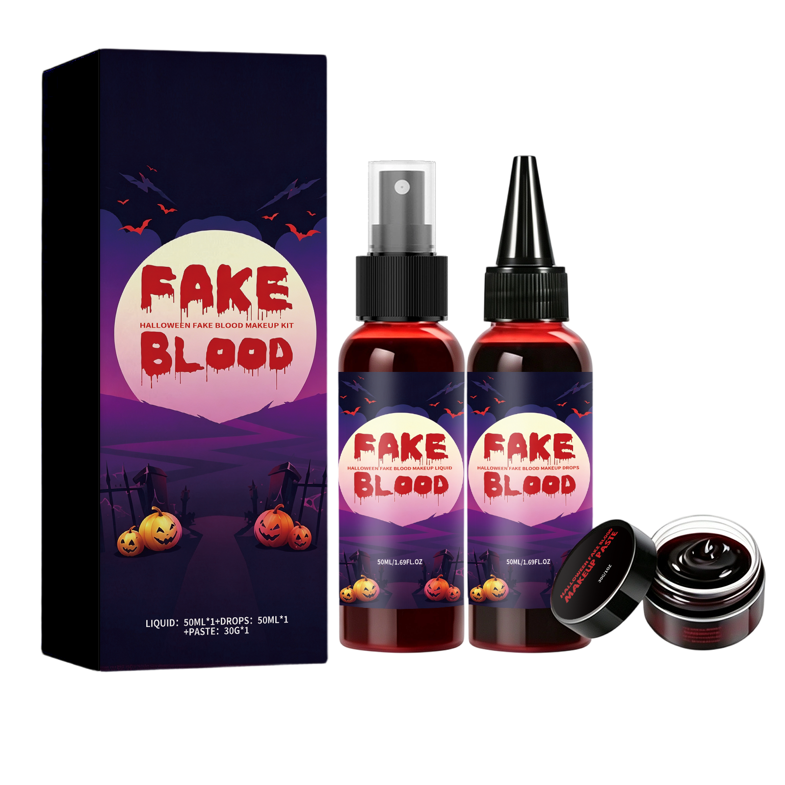 Halloween Fake Blood Makeup Kit Simulation Fake Blood Prop Halloween Atmosphere Funny Styling Portable Dress Up Set
