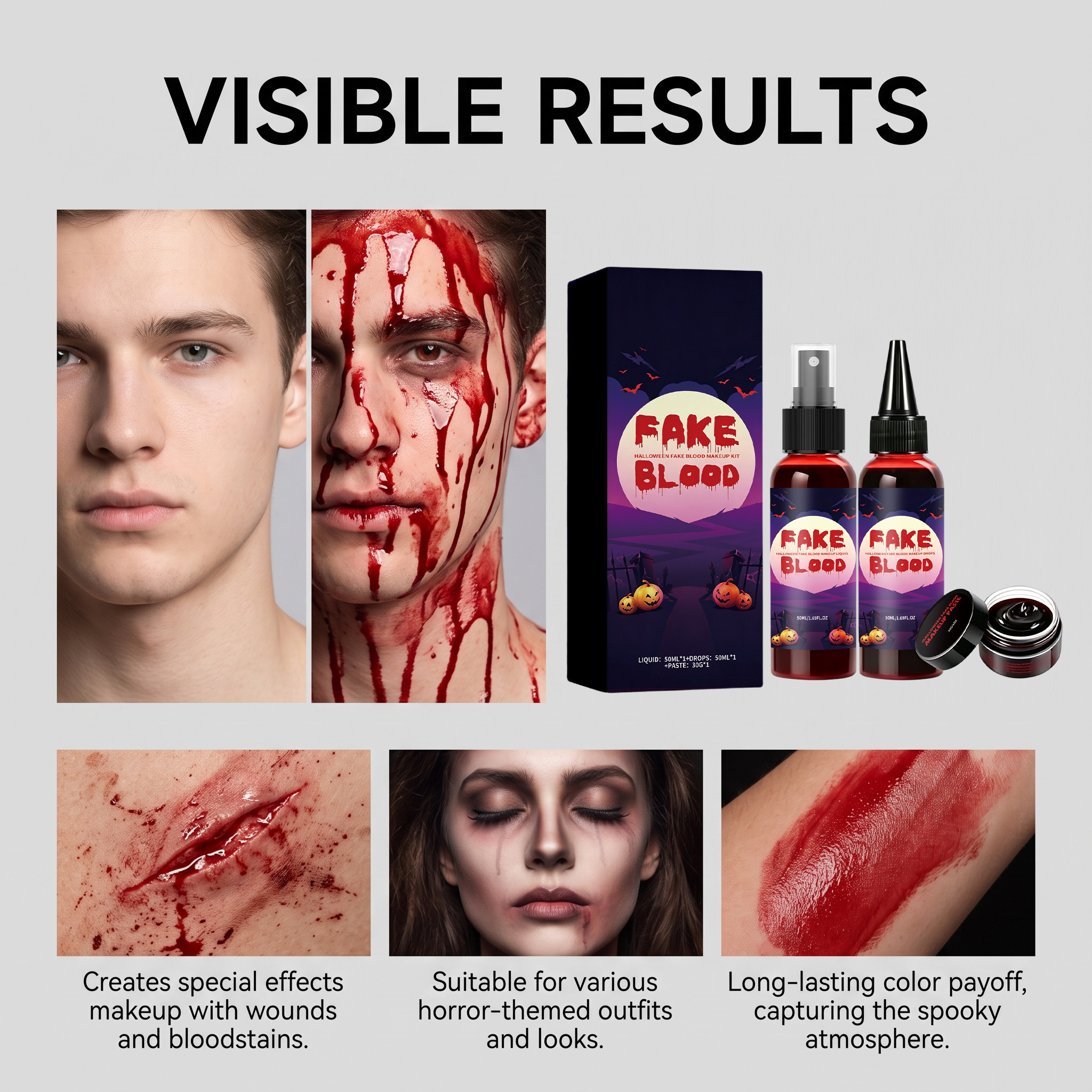 Halloween Fake Blood Makeup Kit Simulation Fake Blood Prop Halloween Atmosphere Funny Styling Portable Dress Up Set