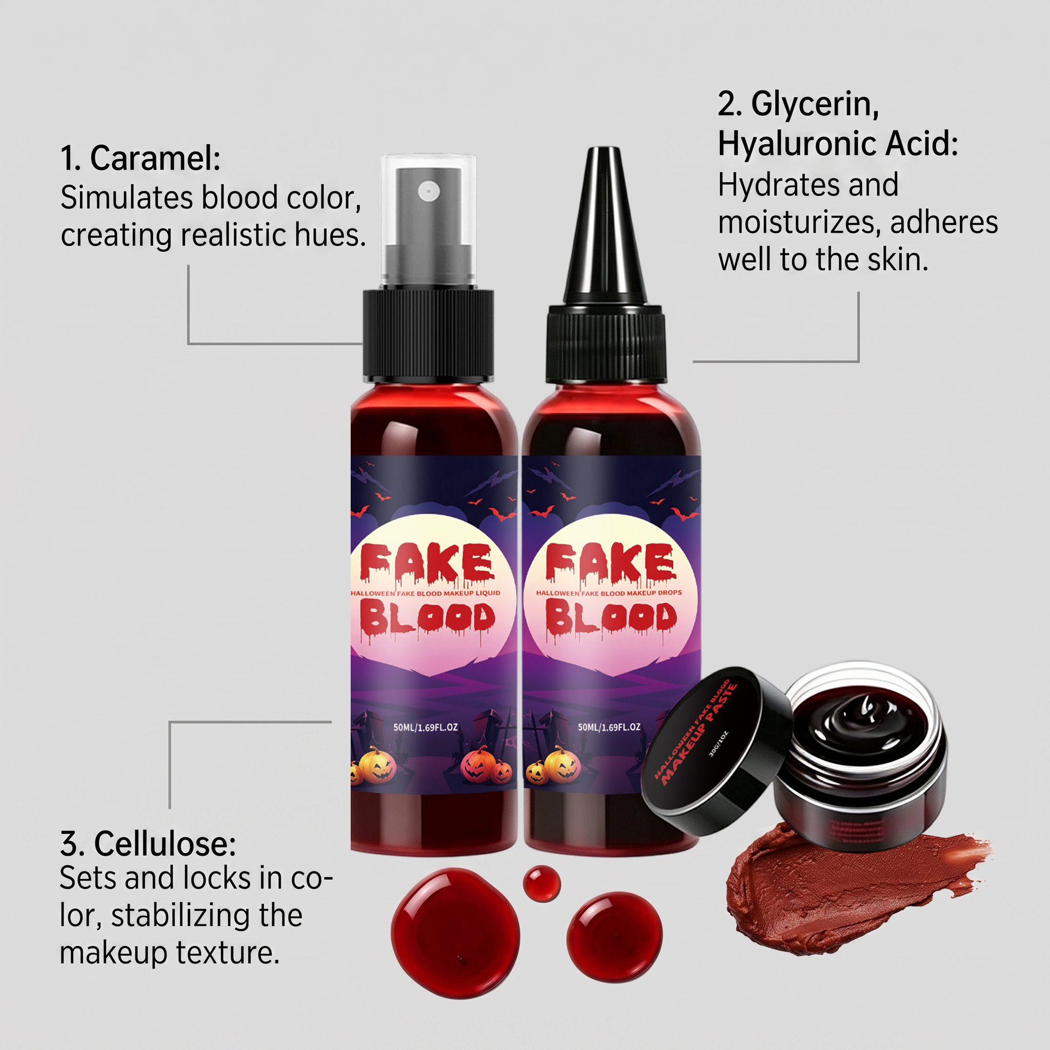 Halloween Fake Blood Makeup Kit Simulation Fake Blood Prop Halloween Atmosphere Funny Styling Portable Dress Up Set