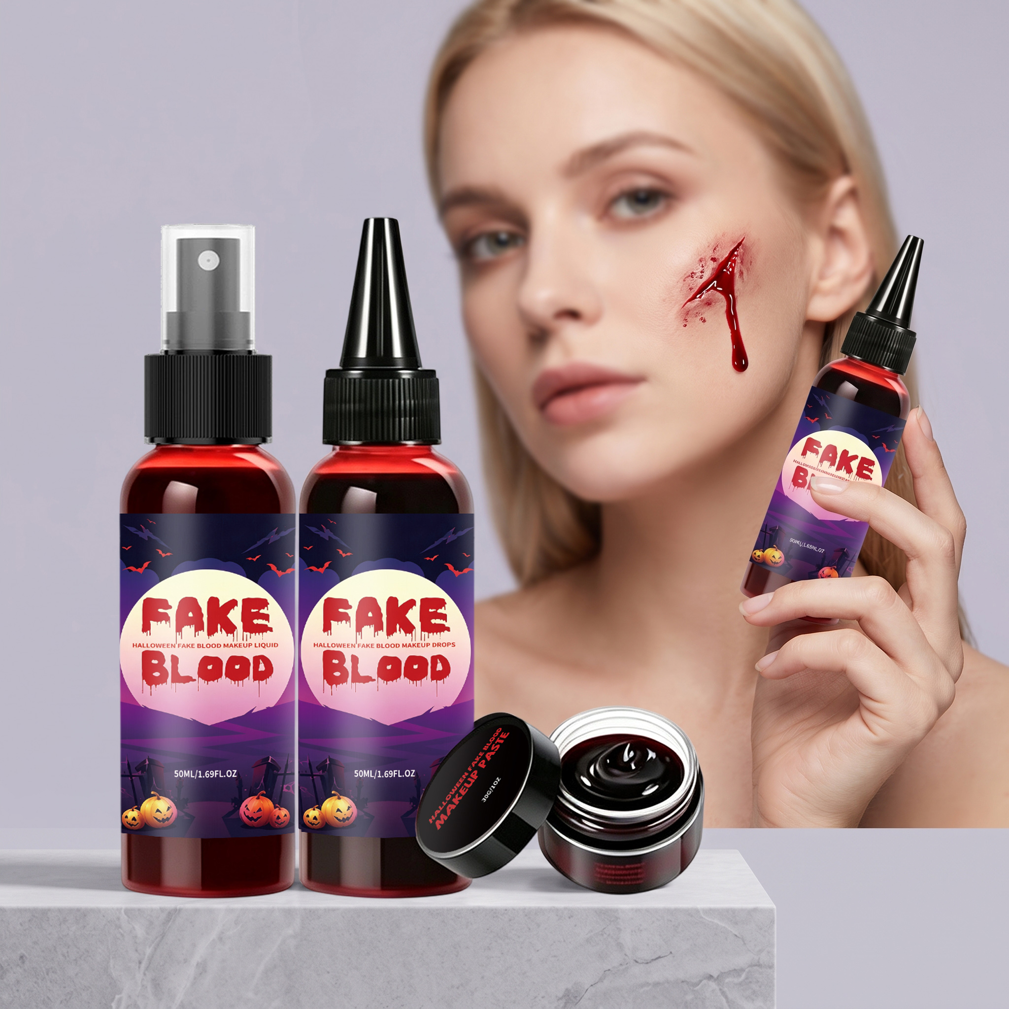 Halloween Fake Blood Makeup Kit Simulation Fake Blood Prop Halloween Atmosphere Funny Styling Portable Dress Up Set