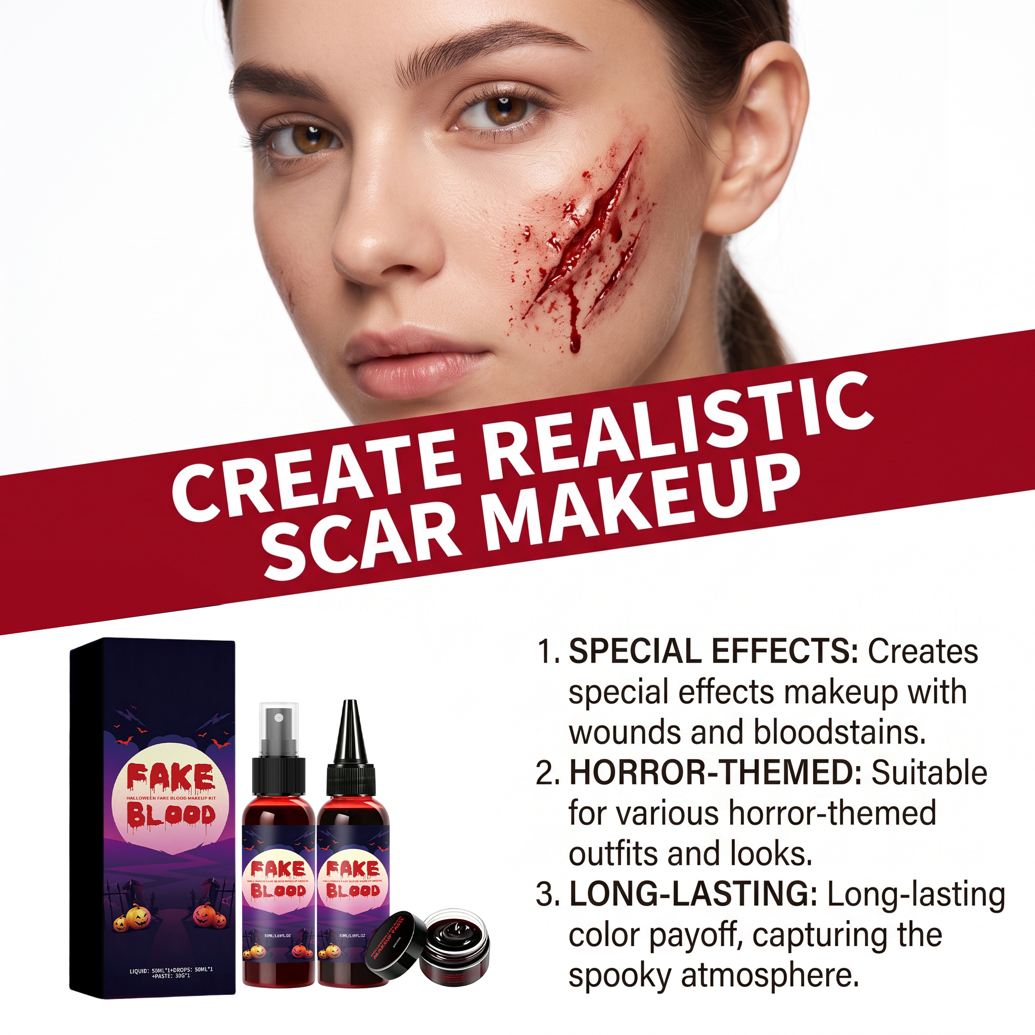 Halloween Fake Blood Makeup Kit Simulation Fake Blood Prop Halloween Atmosphere Funny Styling Portable Dress Up Set